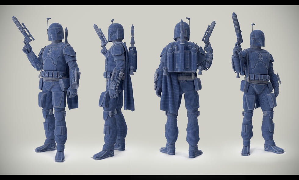 Boba Fett Blue Wireframe